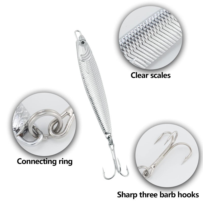 Dr.Fish Fishing Jigs Jigging Spoon Saltwater Fishing Lure Casting Metal Spoon Surf Fishing Mackerel Striper Lures Stinger Bluefish Vertical Diamond Jig Silver 1oz - Image 4